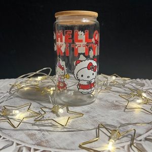 Hello Kitty Christmas Glass Tumbler with lid & straw